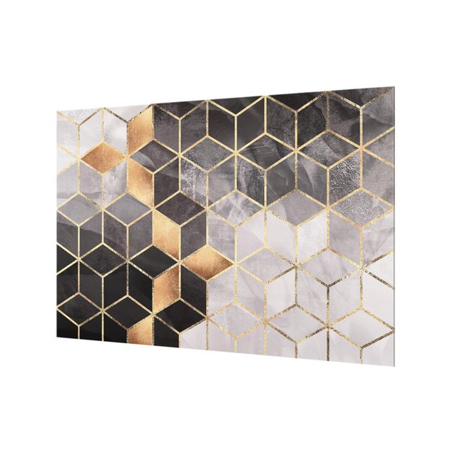Spritzschutz Glas - Schwarz Weiß goldene Geometrie - Querformat - 3:2