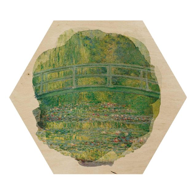 Holzbilder Landschaften Wasserfarben - Claude Monet - Japanische Brücke