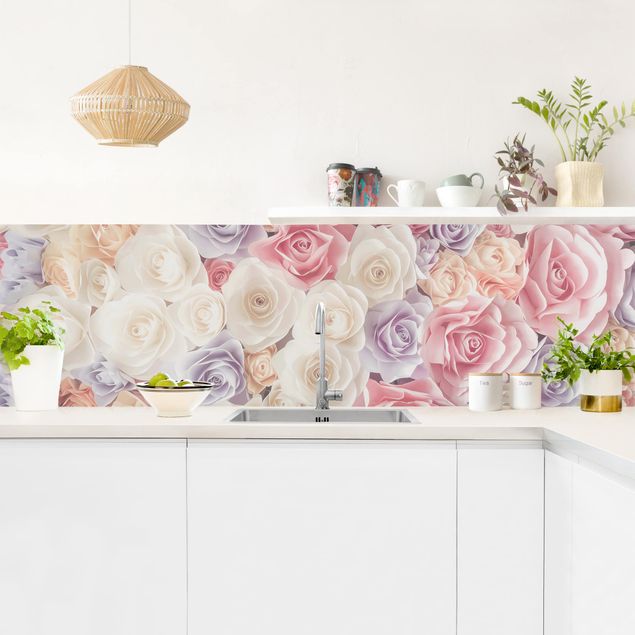 Küchenrückwand Folie Blumen Pastell Paper Art Rosen