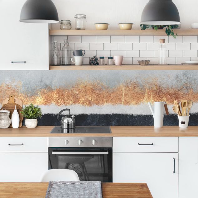 Glasrückwand Küche Goldener Horizont Aquarell