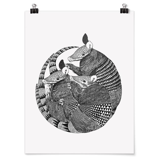 Tiere Poster Illustration Gürteltiere Schwarz Weiß Muster