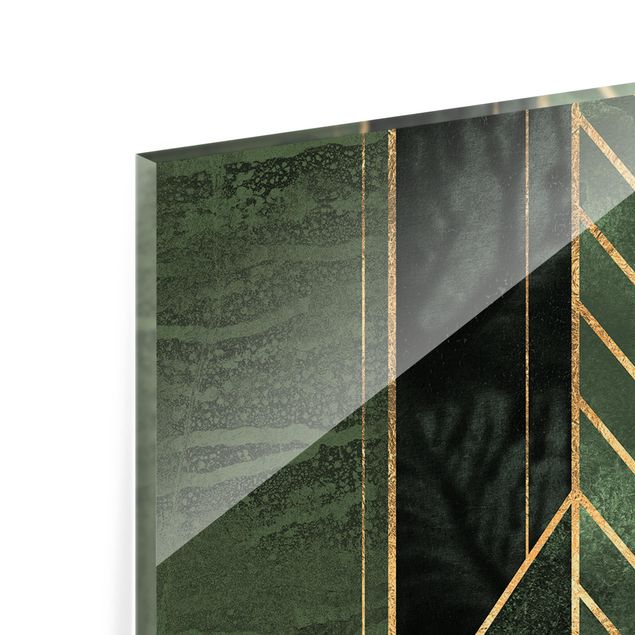 Spritzschutz Glas - Geometrische Formen Smaragd Gold - Panorama - 5:2