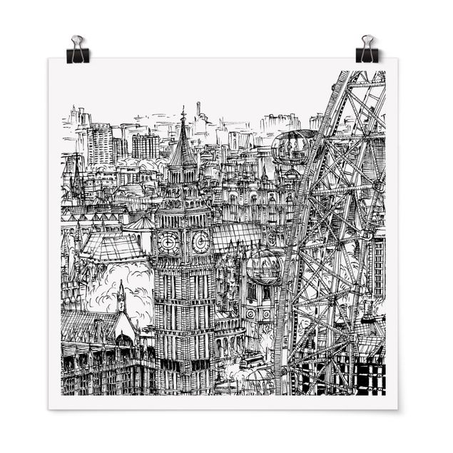 schwarz-weiß Poster Stadtstudie - London Eye