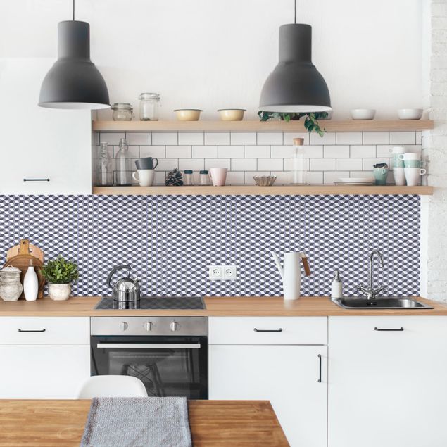 Küchenrückwand Folie Fliesenoptik Geometrischer Fliesenmix Würfel Violett