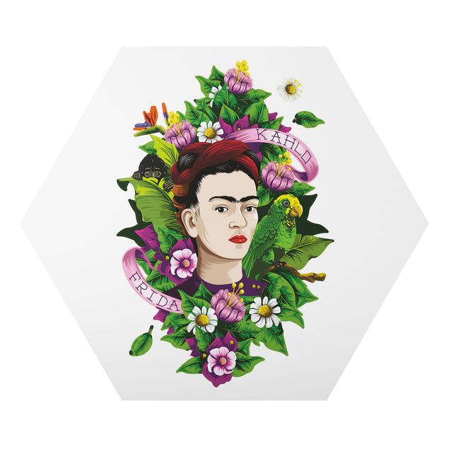 Wandbilder Kunstdrucke Frida Kahlo - Frida, Äffchen und Papagei