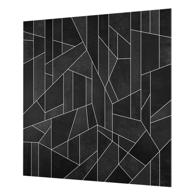 Glas Spritzschutz - Schwarz Weiß Geometrie Aquarell - Quadrat - 1:1