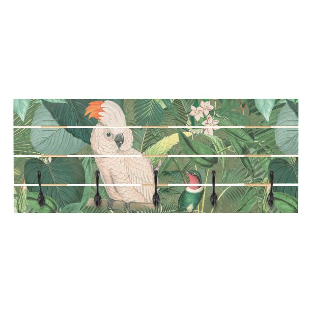 Wandgarderoben Grün Vintage Collage - Kakadu und Kolibri