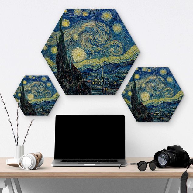 Wandbild Holz Vincent van Gogh - Sternennacht