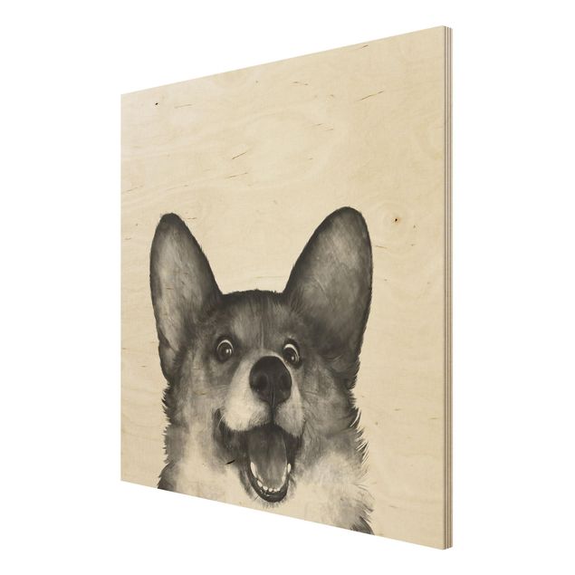 Laura Graves Art Kunstdrucke Illustration Hund Corgi Weiß Schwarz Malerei