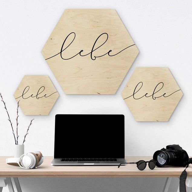Hexagon Bild Holz - Lebe Kalligraphie