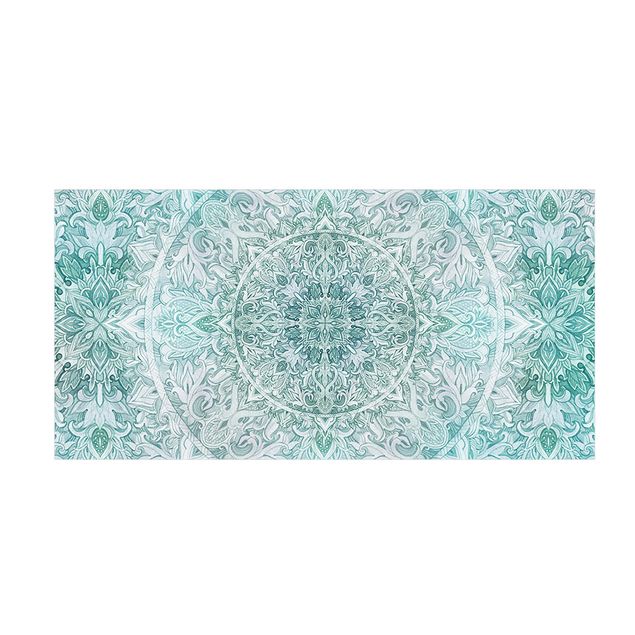 Moderner Teppich Mandala Aquarell Ornament Muster türkis