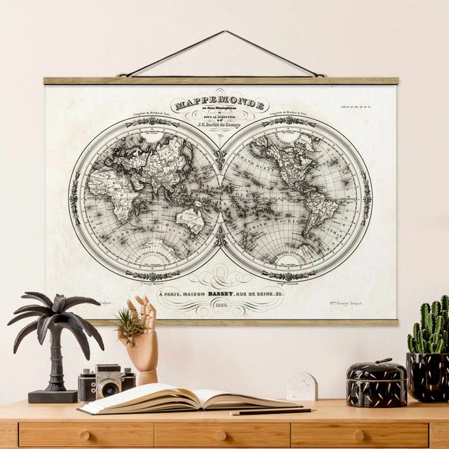 Küche Dekoration Weltkarte - Französische Karte der Hemissphären von 1848