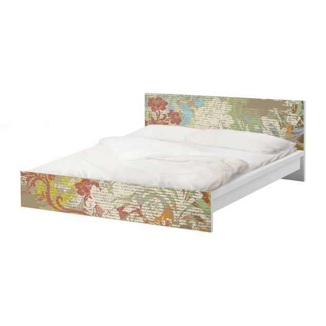 Möbelfolie für IKEA Malm Bett niedrig 140x200cm - Klebefolie Blüten vergangener Zeit