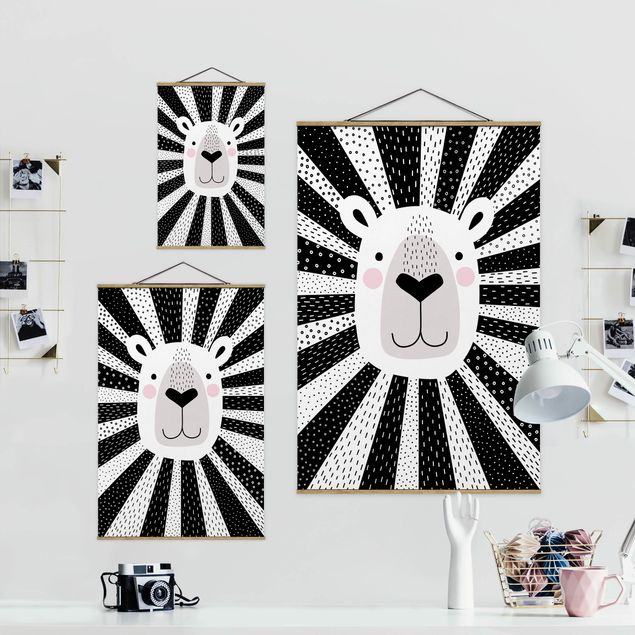 Wandbilder Schwarz-Weiß Tierpark mit Mustern - Löwe