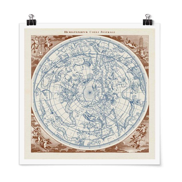 Wandbilder Weltkarten Vintage Sternenkarte Südliche Hemissphere
