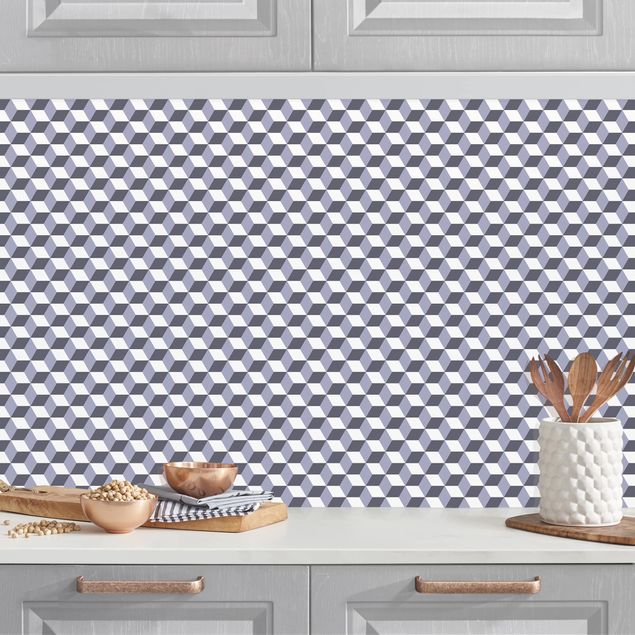 Küche Dekoration Geometrischer Fliesenmix Würfel Violett
