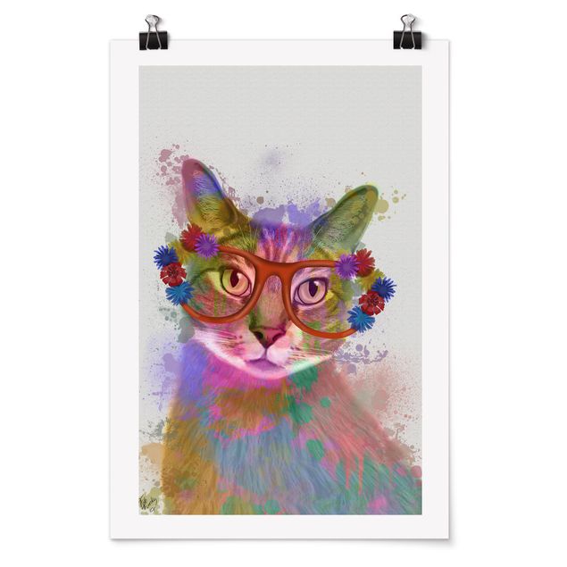 Wandbilder Modern Regenbogen Splash Katze