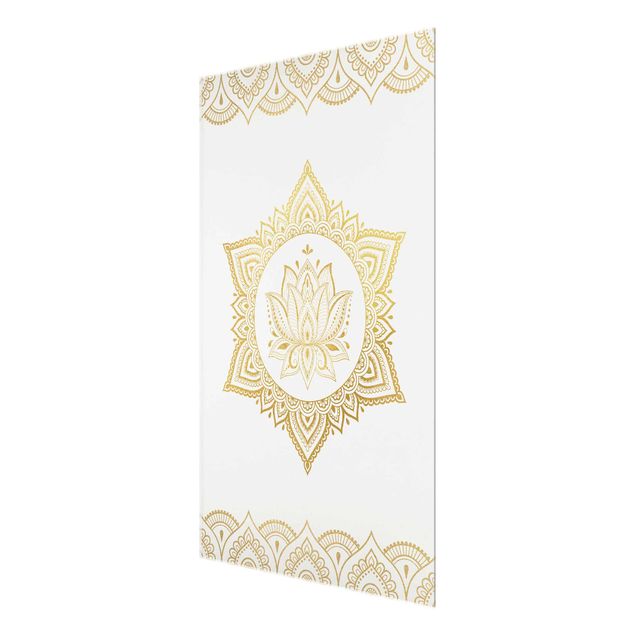 Glasbilder Mandala Lotus Illustration Ornament weiß gold