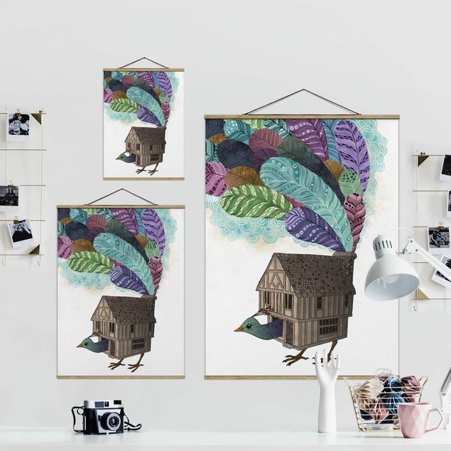 Laura Graves Art Bilder Illustration Vogel Haus mit Federn