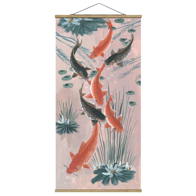 Wandbilder Blumen Asiatische Malerei Kois im Teich I