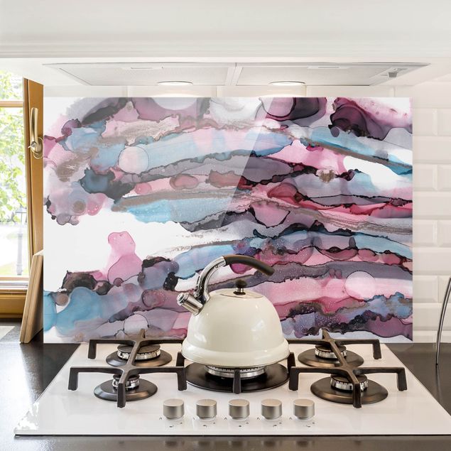 Wanddeko Küche Wellenreiten in Violett mit Roségold