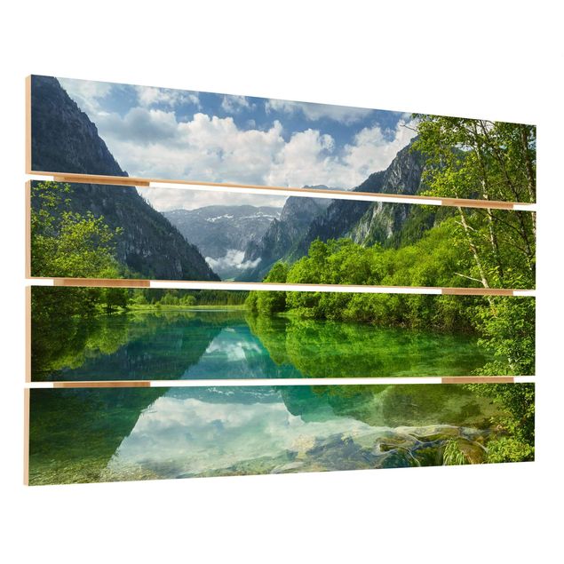 Holzbilder Bergsee mit Spiegelung