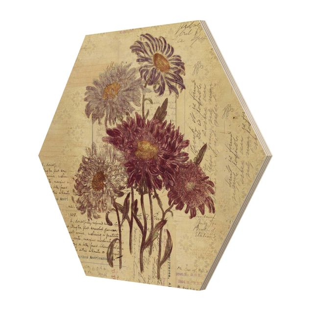 Bilder auf Holz Vintage Blumen mit Handschrift