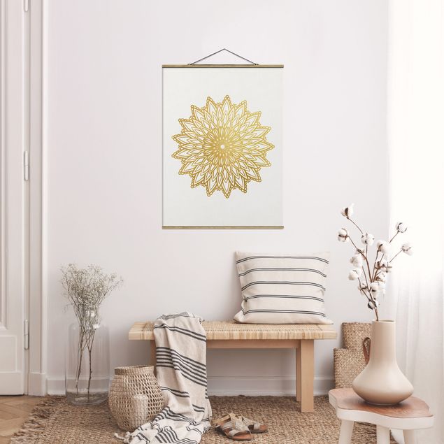 Wandbilder Muster Mandala Sonne Illustration weiß gold