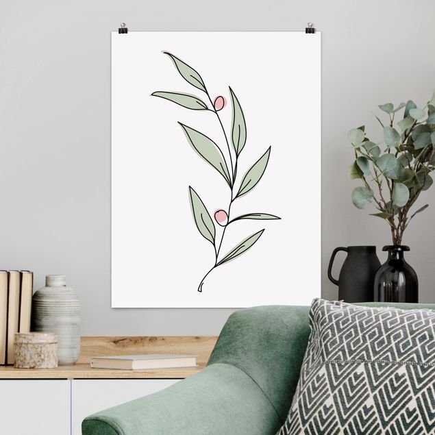 Poster mit Blumen Zweig mit Beeren Line Art