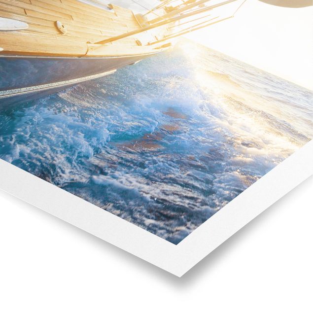 Poster Meer Segelboot auf blauem Meer bei Sonnenschein