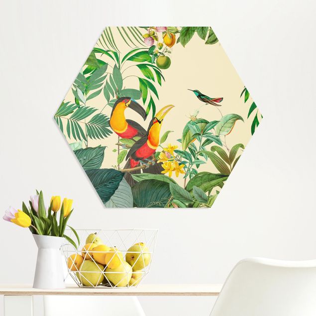 Küche Dekoration Vintage Collage - Vögel im Dschungel