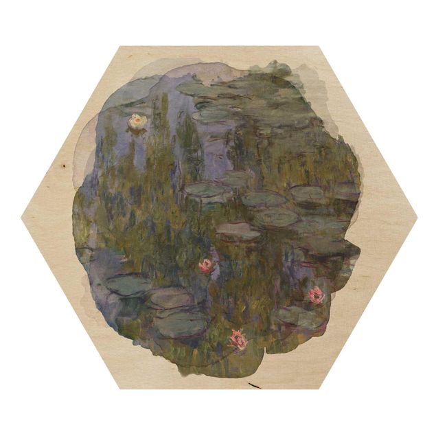 Holzbilder Landschaften Wasserfarben - Claude Monet - Seerosen (Nympheas)