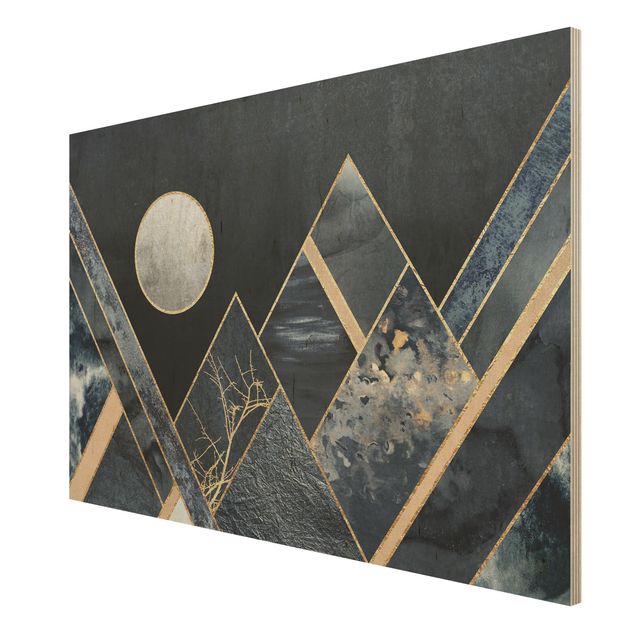 Elisabeth Fredriksson Bilder Goldener Mond abstrakte schwarze Berge