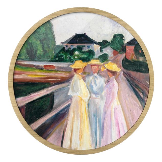 Runde Bilder mit Rahmen Edvard Munch - Drei Mädchen