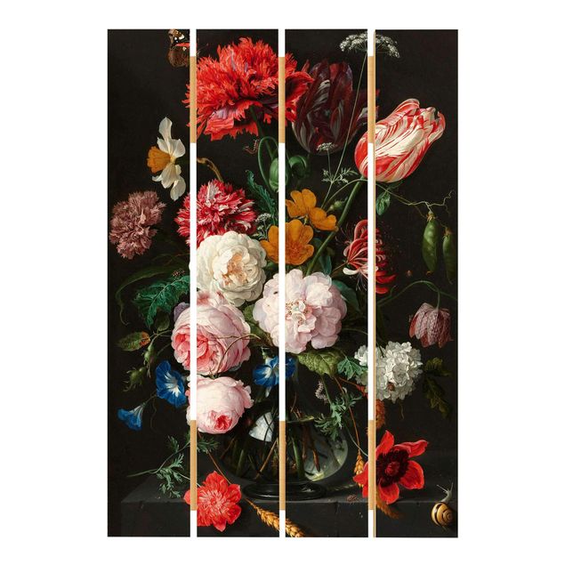 Holzbilder Vintage Jan Davidsz de Heem - Stillleben mit Blumen in einer Glasvase