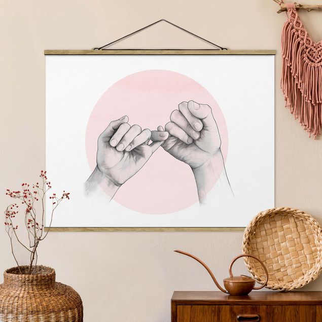 Wanddeko Küche Illustration Hände Freundschaft Kreis Rosa Weiß