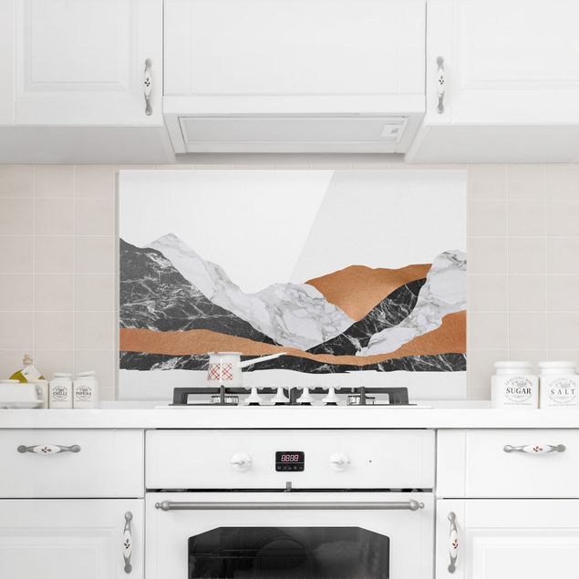 Küchenspiegel Glas Landschaft in Marmor und Kupfer