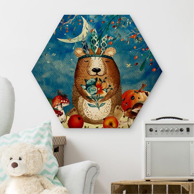 Wandbilder Bären Aquarell Bär im Mondschein
