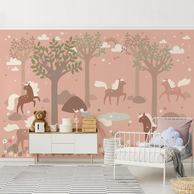 Deko Kinderzimmer Einhörner im rosa Wald
