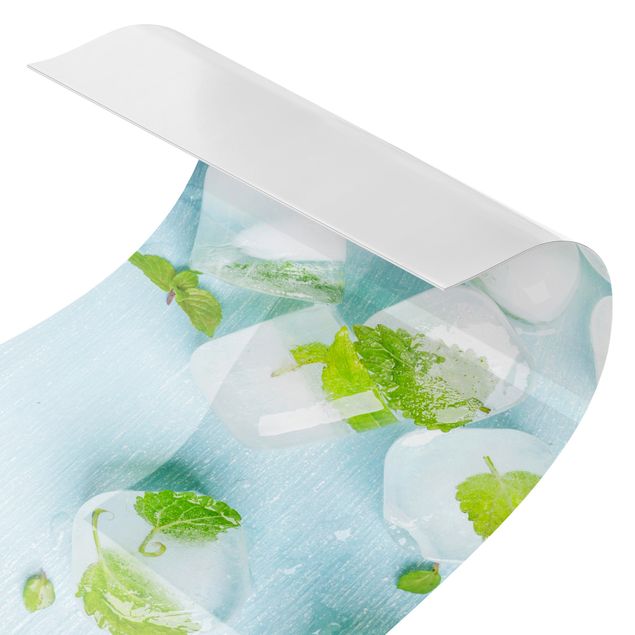 Küchenrückwand Folie Eiswürfel mit Minzblättern