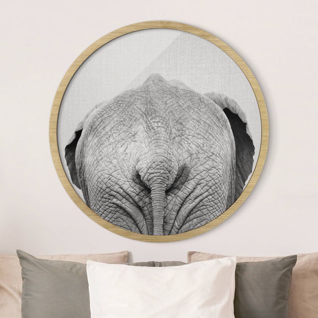 Wandbilder Elefanten Elefant von hinten Schwarz Weiß