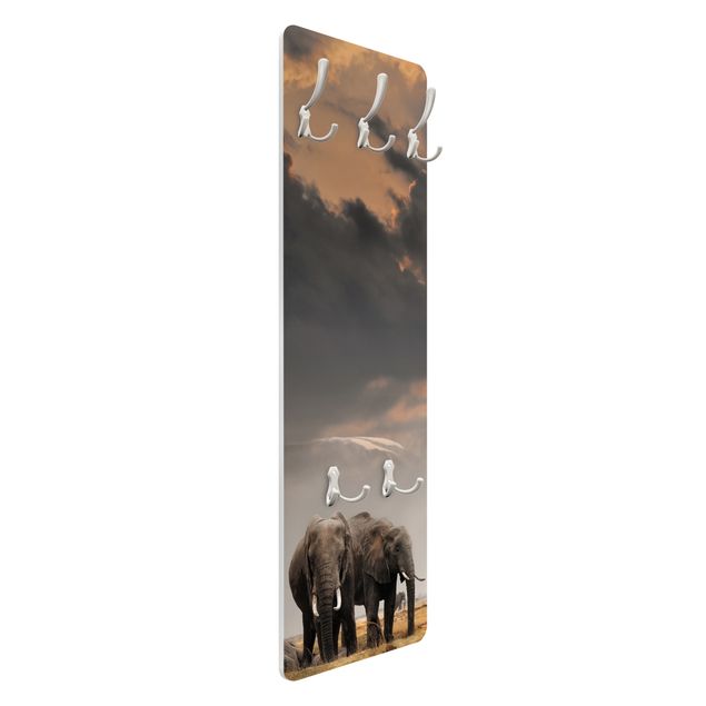 Wandgarderobe mit Motiv Elefanten der Savanne