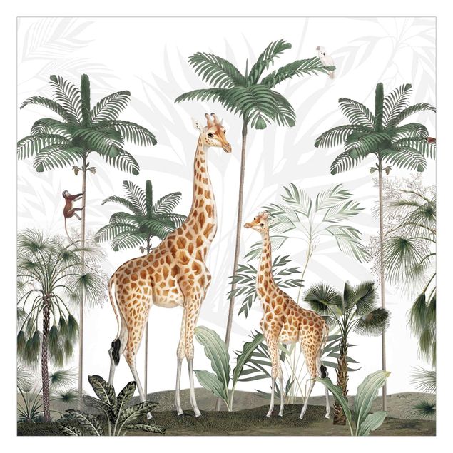 Wandtapete gruen Eleganz der Giraffen im Dschungel