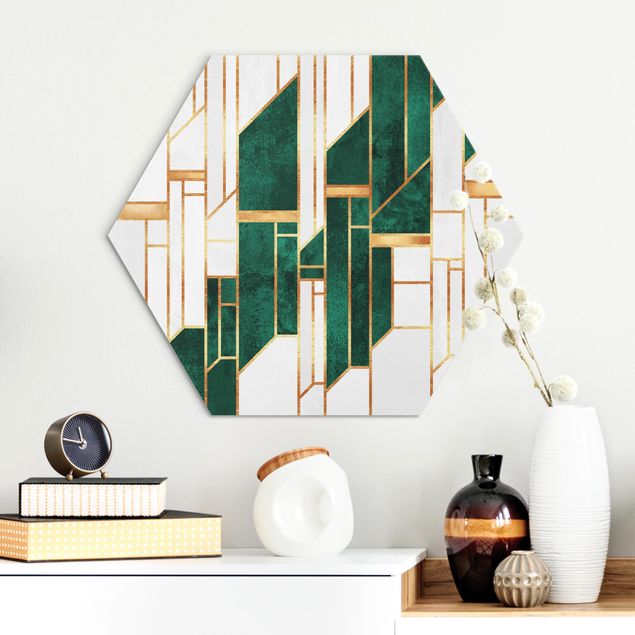 Wanddeko Küche Emerald und Gold Geometrie