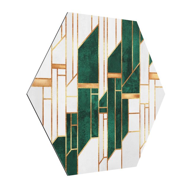 Wandbilder Abstrakt Emerald und Gold Geometrie