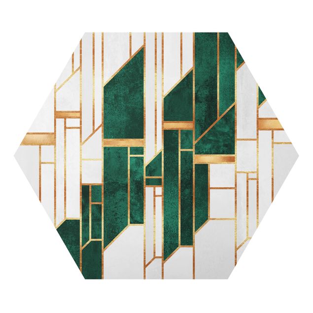 Wandbilder Grün Emerald und Gold Geometrie