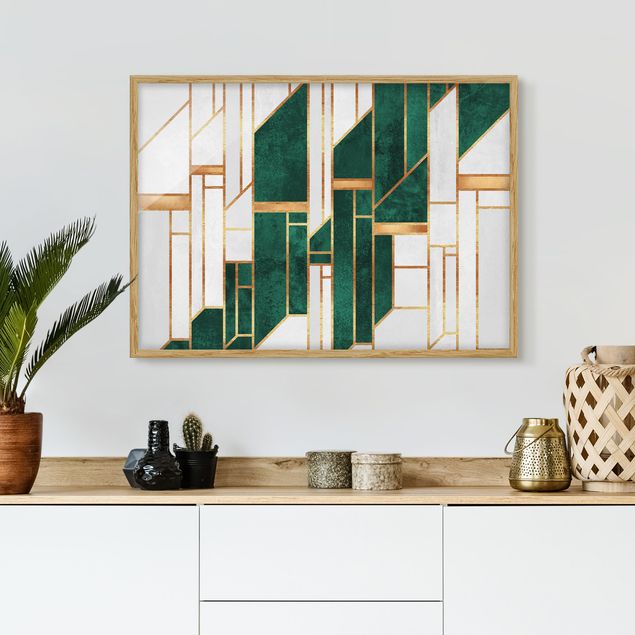 abstrakte Bilder mit Rahmen Emerald und Gold Geometrie