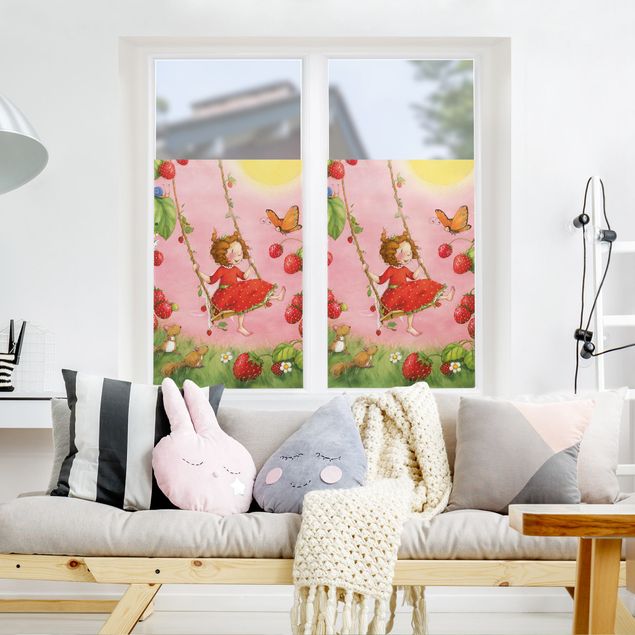 Fensterfolie - Sichtschutz - Erdbeerinchen Erdbeerfee - Baumschaukel - Fensterbilder