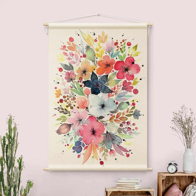 Wandbehang XXL Esther Meinl - Farbenfrohe Aquarell Blumen