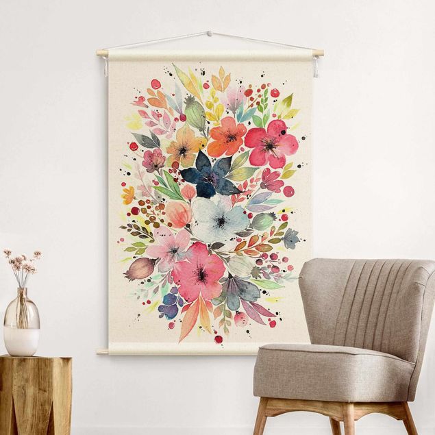 Wandbehang Stoffbild Esther Meinl - Farbenfrohe Aquarell Blumen